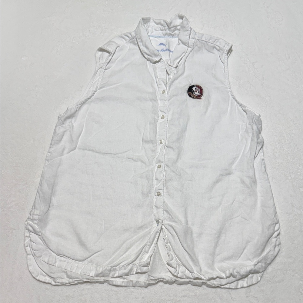 Tommy Bahama White Linen Top with FSU Logo